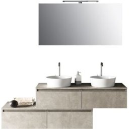 AQA DESIGN Mueble de baño de 8 piezas doble lavabo en melamina color beige piedra