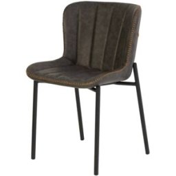 Koketto Home Silla de comedor acolchada en cuero sintético gris y patas negro