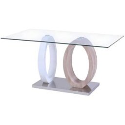 Unique Mesa de comedor efecto madera color natural claro, blanco