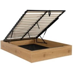 sweeek Cama con cajón y somier de láminas 140x190cm, decoración madera, roble