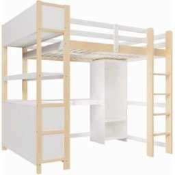 ComfortXL Cama alta infantil 140x200 cm con escritorio y armario natural