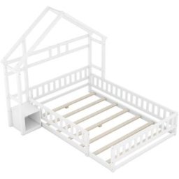OKWISH Cama infantil blanca de pino con barandilla 140x200 cm