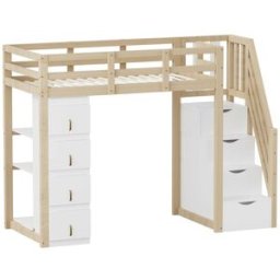 ComfortXL Cama alta infantil 90x200 cm con cajones estantería acabado madera