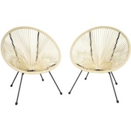 Tectake 2 sillas de jardín diseño retro, estilo acapulco 70,5x69x78 cm beige