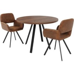 Urban Meuble Conjunto mesa redonda 80 cm y 2 sillas efecto cuero envejecido