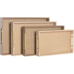Fijalo Bandeja decoración set 4 madera 52x36x6 marrón