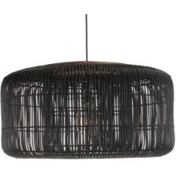 MACABANE Lámpara colgante "bucket" 76x76cm en ratán negro y teca