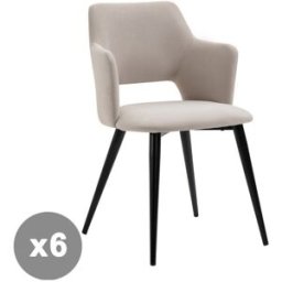 Meubles Cosy Conjunto de 6 sillas comedor acolchadas patas de acero beige claro