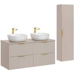 Petits meubles Conjunto de muebles con lavabo doble paneles de melamina y mdf beige