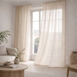 Febronie Visillo con trabillas juego de 2 algodón 140x260 beige grisaceo
