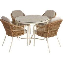 Edenjardin Conjunto mesa redonda y sillas de Aluminio Blanco envejecido, 110x73,5