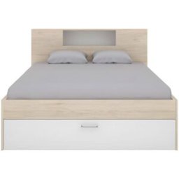 Unique Base de cama madera color natural claro, blanco