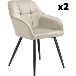 Tectake 2 sillas de comedor, efecto terciopelo, 58 x 62 x 82 cm crema/negro