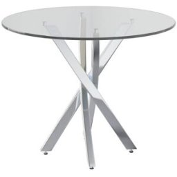 MODFU Mesa de comedor redonda de vidrio con patas metálicas 80x80 cm plata