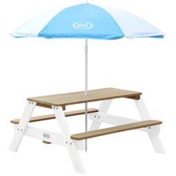 Axi Mesa de picnic infantil con sombrilla, madera, marrón/blanco