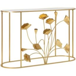 Mauro Ferretti Consola de metal dorado y tapa de cristal con espejo cm 20x40x80