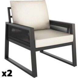 Tectake Set de jardín de 2 sillones, diseño de cuerda y de aluminio, gris