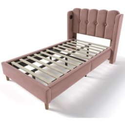 MODFU Cama infantil terciopelo rosa rojo 90x200 cm con usb tipo c