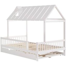 OKWISH Cama infantil blanca de madera con cama nido 120x200 cm