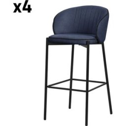 ML-Design Set de 4 Taburetes de bar azul oscuro 76cm tapizado soporte metálico