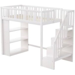 ComfortXL Cama alta infantil 90x200 cm con escalera y estantes blanco