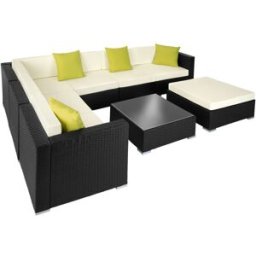 Tectake Conjunto de ratán para 6-7 personas resistente y con tablero negro