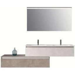 AQA DESIGN Mueble de baño de 4 piezas en melamina blanco piedra/beige piedra