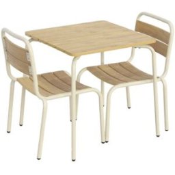 sweeek Mesa de jardín infantill de acero y decoración de madera con 2