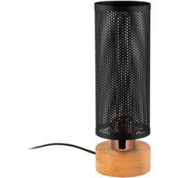 Wonderlamp Lámpara de mesa moderno base de madera y pantalla metálica de rejilla