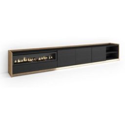 Skraut home Mueble tv efecto madera negro roble 310x37x50cm chimenea efecto fuego