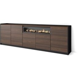 Skraut home Aparador efecto madera roble oscuro negro 263cm chimenea efecto fuego