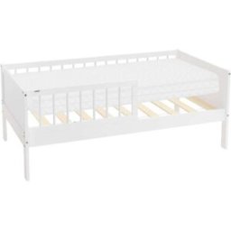 ML-Design Cama infantil 70 x 140 cm blanca con colchón espuma fría y protección