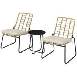 REDOM Conjunto de mesa y sillas de jardín en ratán mesa beige Ø40x46cm
