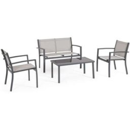 Bizzotto Sala de estar de acero y textilene con mesa de centro gris claro