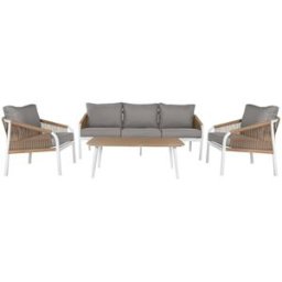 NIYLO Conjunto de muebles de jardín de aluminio marrón y blanco 5 plazas