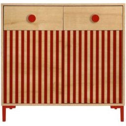 RNT by Really Nice Things Cómoda 2 puertas 2 cajones color roble y rayas rojas