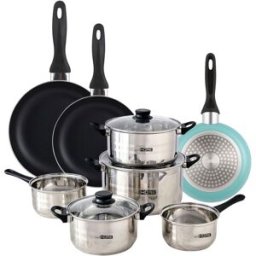 WellHome Batería de cocina de acero inox con sartenes celeste ø16,20,24cm