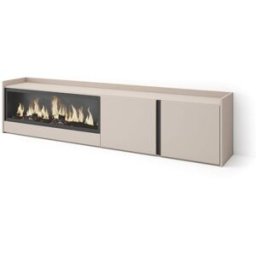 Skraut home Mueble tv efecto madera beige 212x35x50cm chimenea efecto fuego
