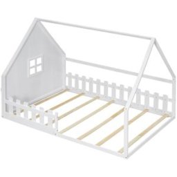 OKWISH Cama infantil blanca de pino con forma de casa 140x200 cm