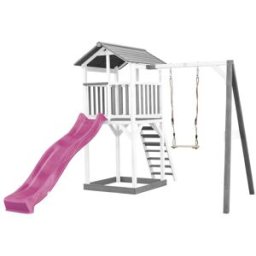 Axi Parque infantil con tobogán morado, columpio, madera, blanco/gris