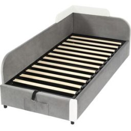 OKWISH Cama infantil gris y blanco de terciopelo con almacenaje 90x200 cm