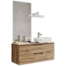 AQA DESIGN Mueble de baño con espejo de 4 piezas en mdf roble nudoso