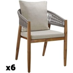 Tectake 6 sillas madera maciza acacia diseño robusto confort, beis grisáceo