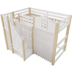 REDOM Cama alta infantil de pino blanco y natural 90x200 cm