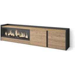 Skraut home Mueble tv efecto madera roble negro 212x35x50cm chimenea efecto fuego