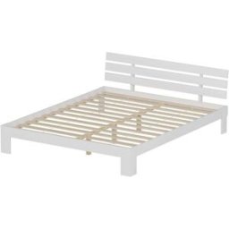 Happy Garden Cama de madera de pino blanco 160x200 con cabecero y somier de láminas