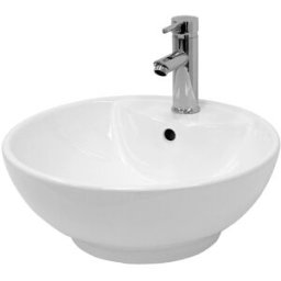 ECD Germany Lavabo blanco redondo de cerámica con desagüe plateado