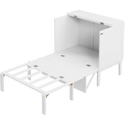 MODFU Cama infantil de madera blanca 90x200 cm con somier de láminas