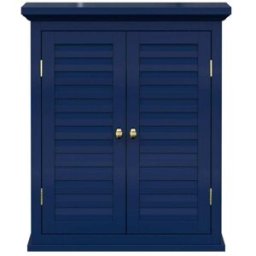 Teamson Armario de pared para baño de mdf azul con 2 puertas