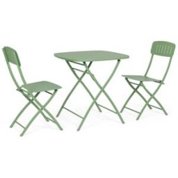Bizzotto Juego de mesa plegable y 2 sillas de acero verde